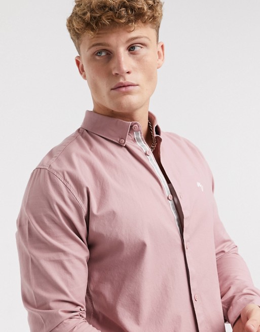 River island long sleeve muscle oxford shirt in pink
