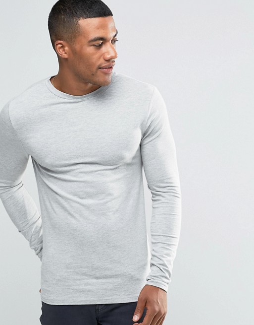 River Island Long Sleeve Muscle T-Shirt In Grey