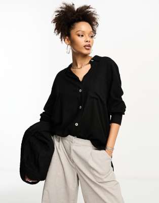 River Island long sleeve oversized shirt in black | ASOS