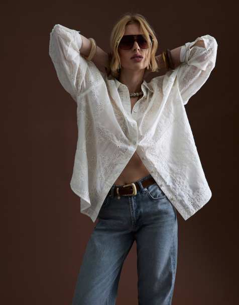 River Island Long sleeve oversized shirt in cream - view 1