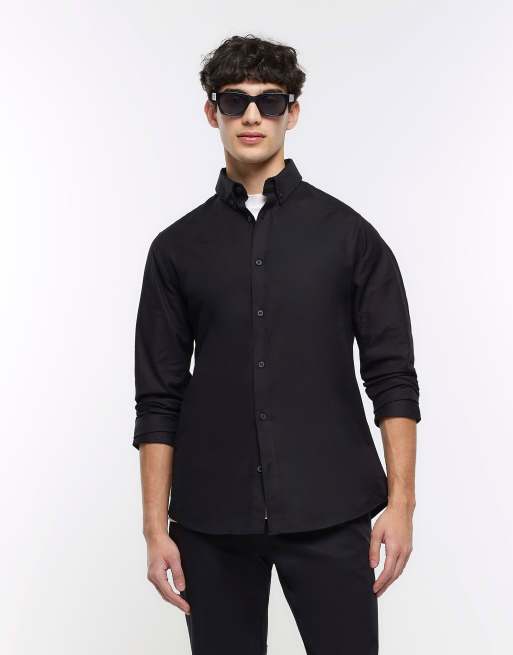 River Island long sleeve oxford shirt in black | ASOS