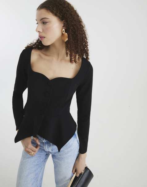 River Island Long sleeve peplum sweetheart jacket in black - view 1