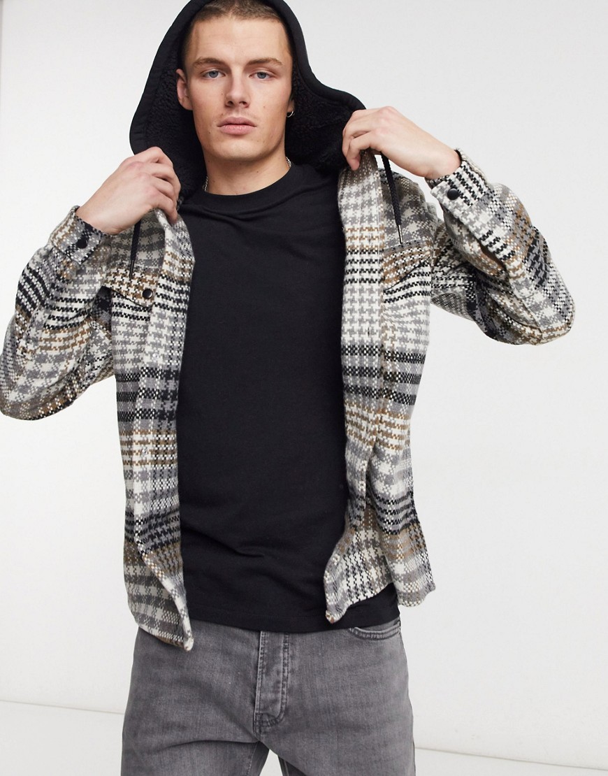 River Island long sleeve plaid overshirt in stone-Neutral