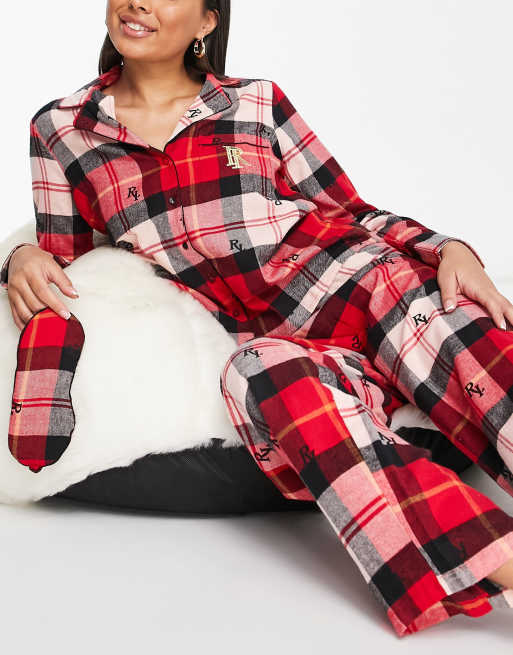 River Island long sleeve plaid pajama set in red 