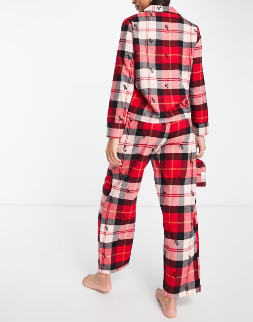 River Island long sleeve plaid pajama set in red