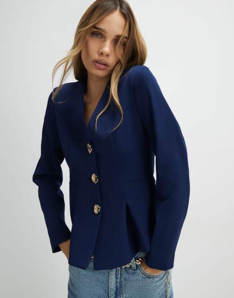 River Island Long sleeve pleated jacket in navy - view 1
