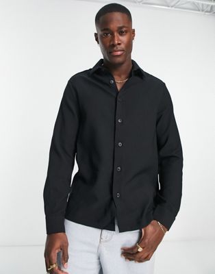 River Island long sleeve plisse shirt in black - ASOS Price Checker