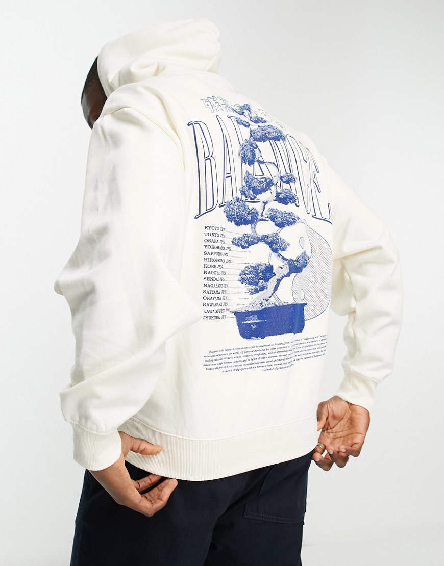 River Island long sleeve printed hoodie in ecru-Neutral