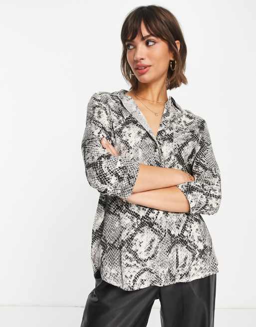 River Island long sleeve printed shirt in grey | ASOS