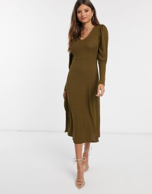 river island print midi dress khaki