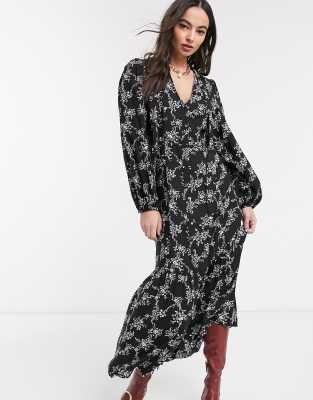 river island black print dress