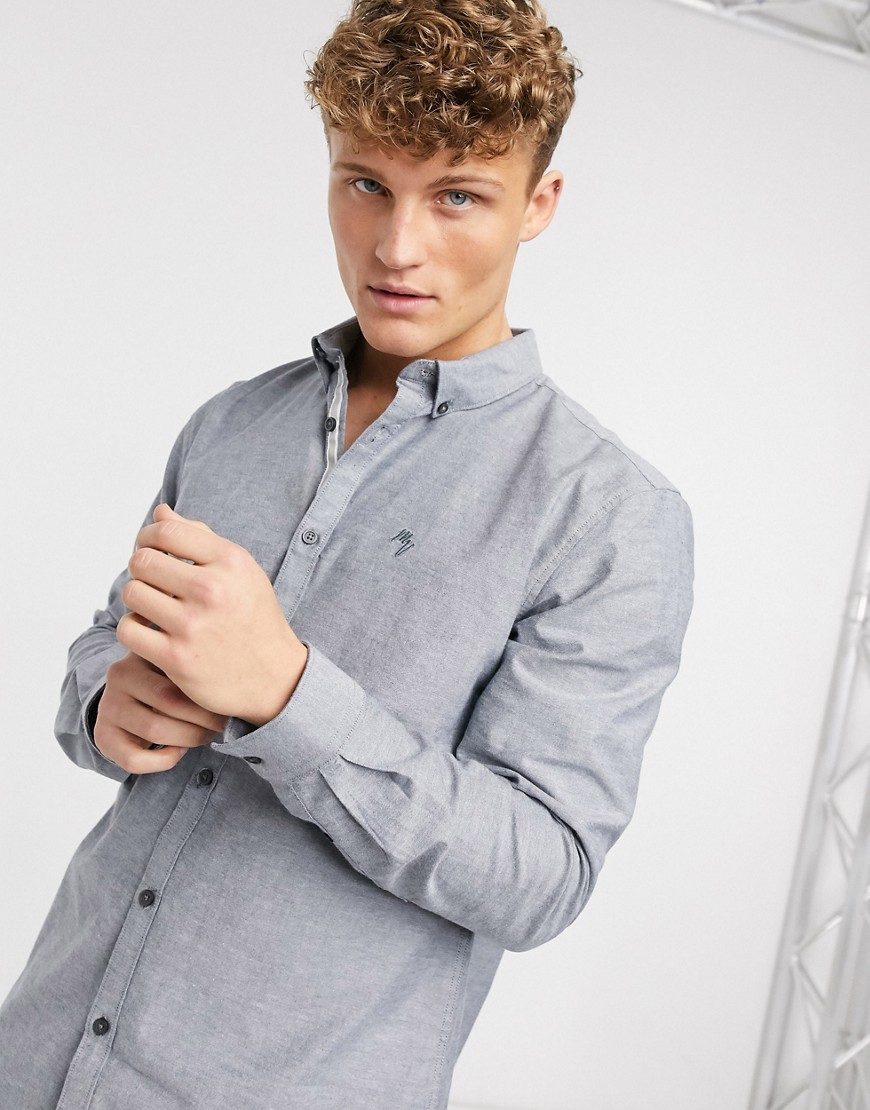 River Island long sleeve regular fit oxford shirt in gray