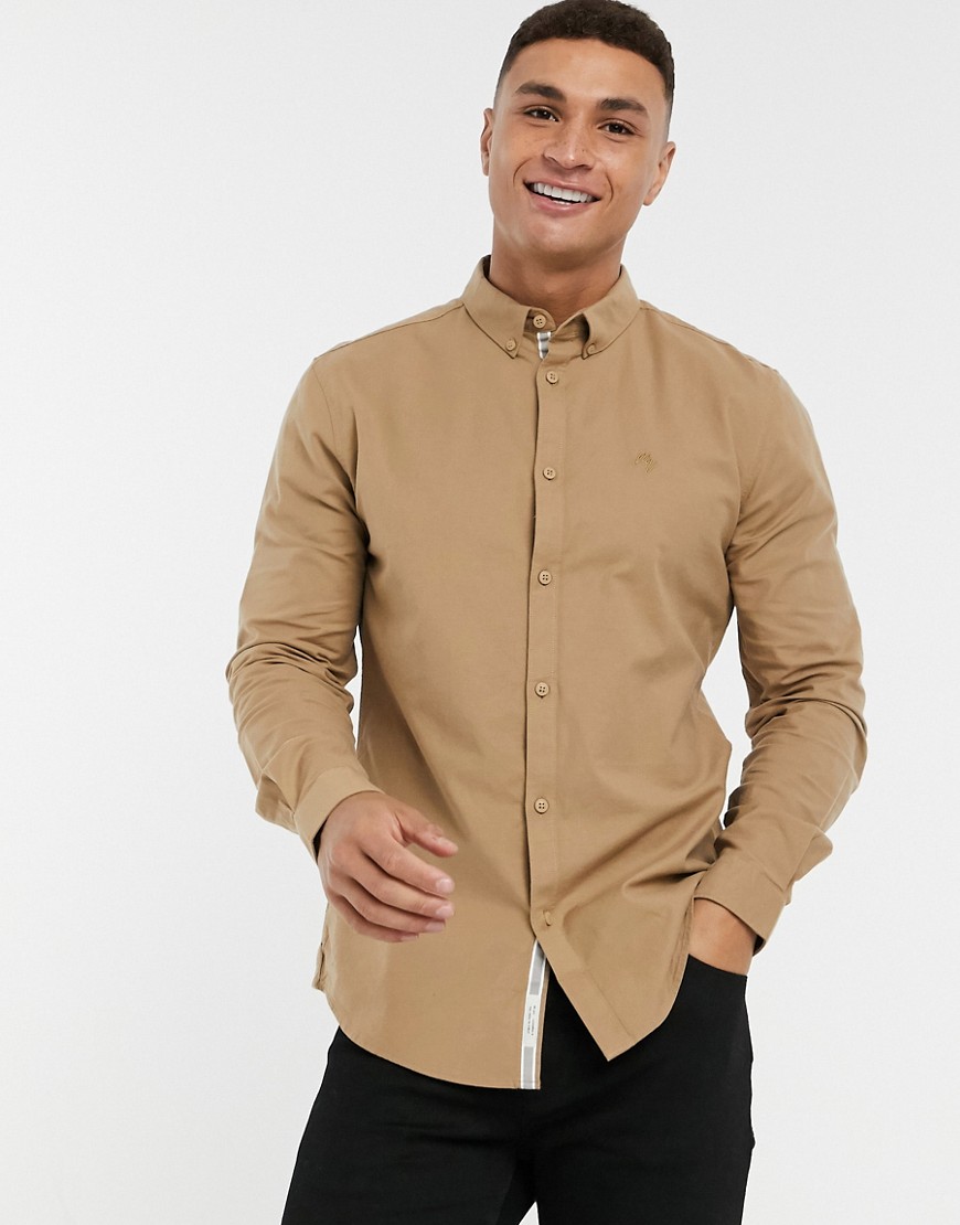River Island long sleeve regular fit oxford shirt in light brown