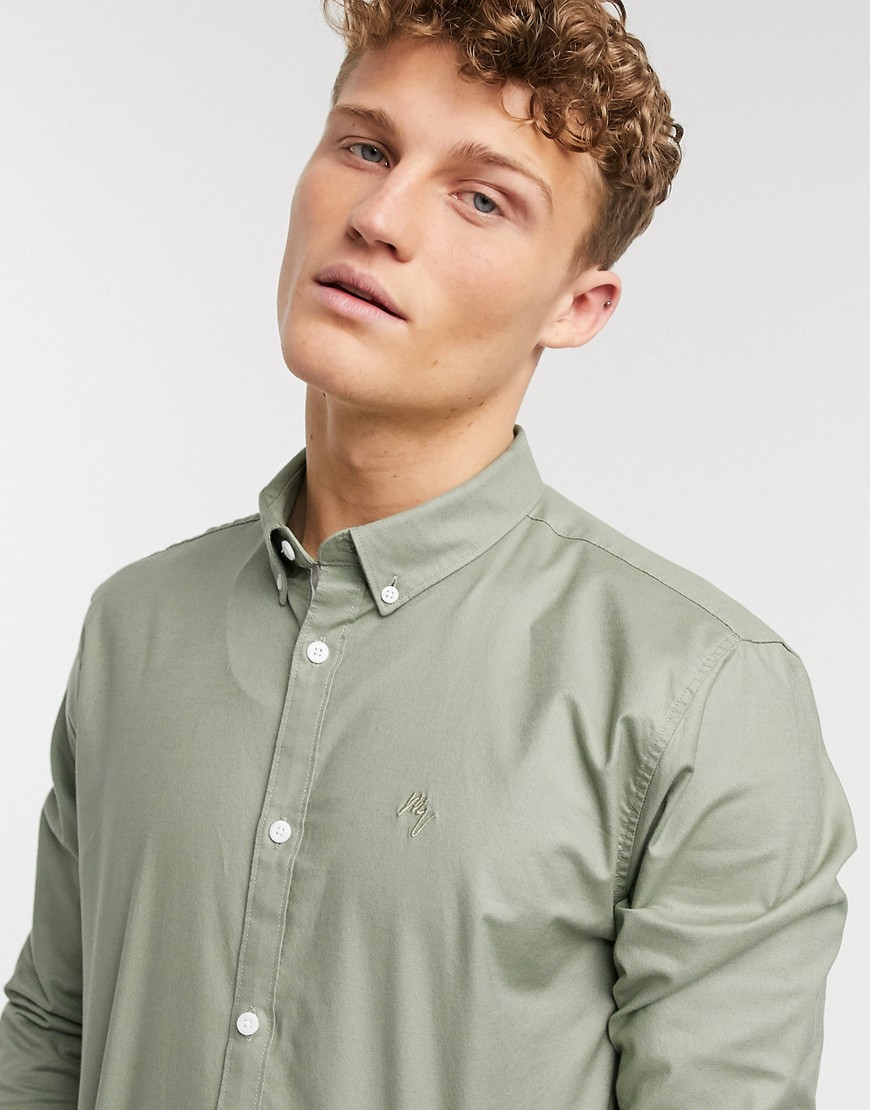 River Island long sleeve regular fit oxford shirt in sage-Green