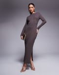 [River Island] River Island long sleeve ribbed dress in brown-Grey 14 BROWN