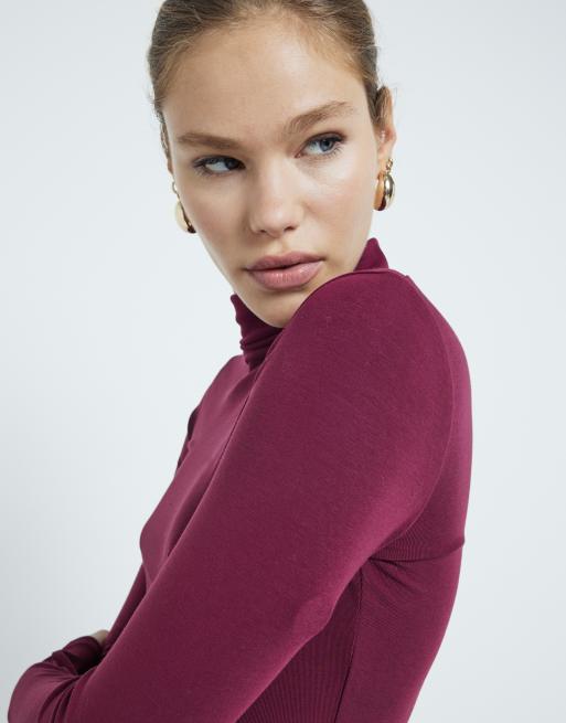 River Island long sleeve roll neck top in dark red, 3 of 3