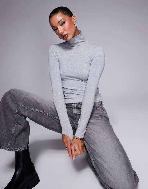 River Island long sleeve roll neck top in light grey - view 1