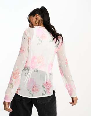 River Island long sleeve ruffle blouse in light pink | ASOS