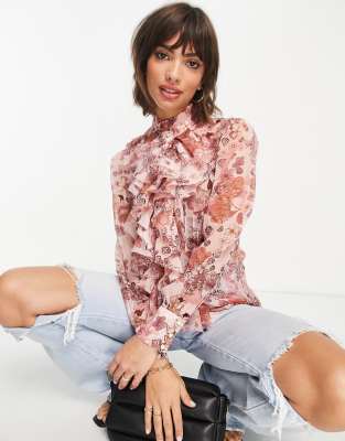 river island pink frill shirt