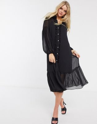 black long sleeve ruffle dress