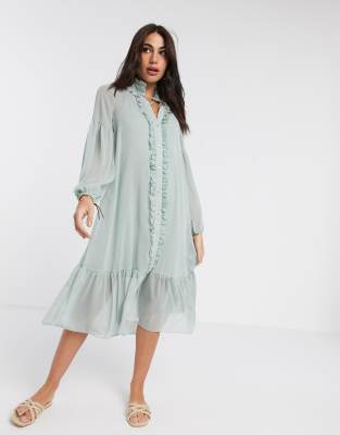 ruffle cuff smock dress