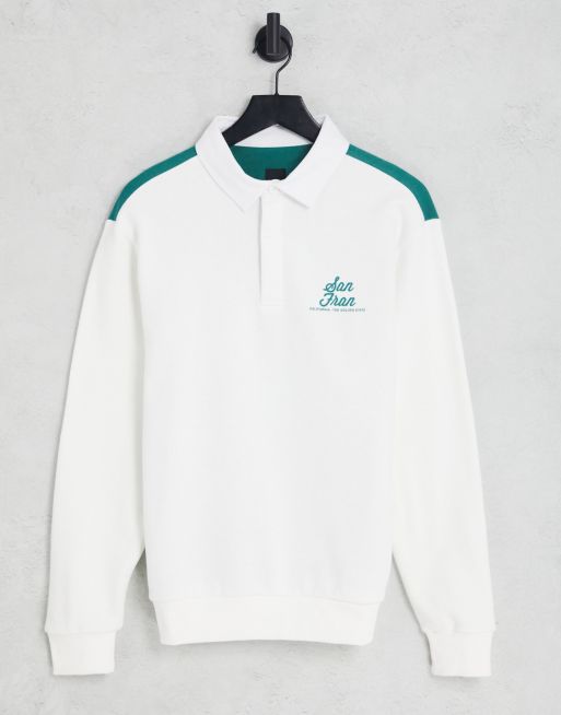 River Island long sleeve rugby polo in ecru