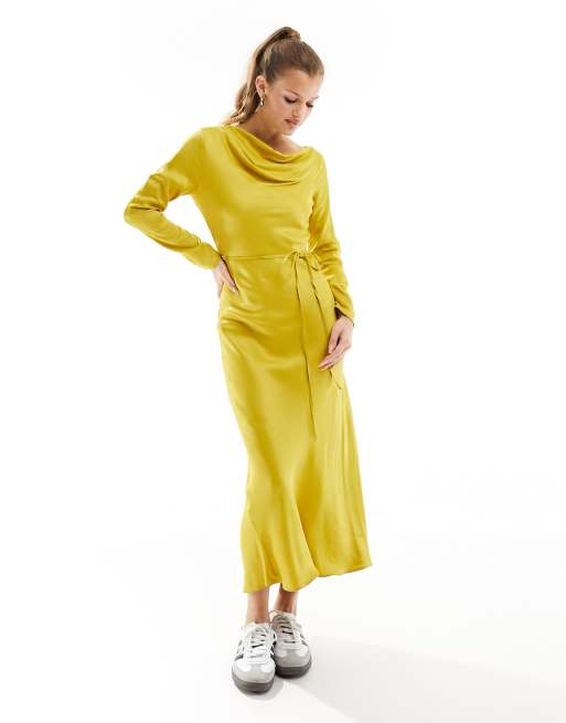 River island midi dress with belt hot sale detail in yellow