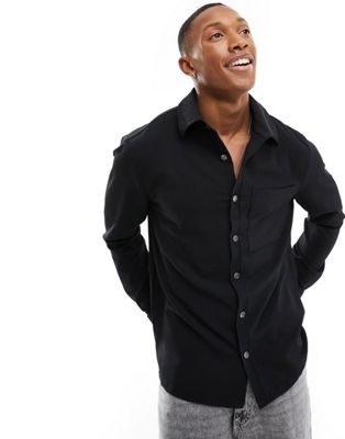River Island long sleeve seersucker shirt in black - ASOS Price Checker