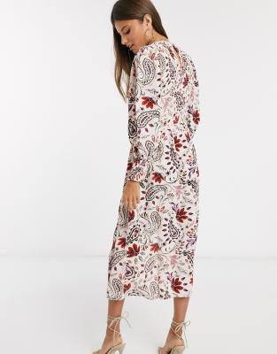 cream midi dress with sleeves