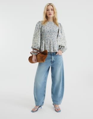 RIVER ISLAND LONG SLEEVE SHIRRED TOP 
