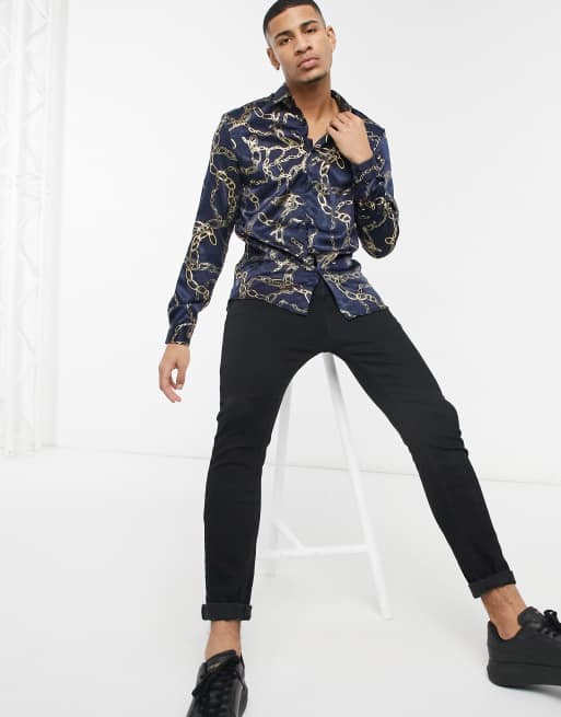 Black chain printed 2025 long sleeve shirt