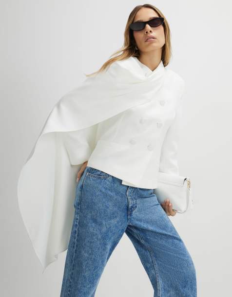 River Island Long sleeve short cape blazer in white - view 1