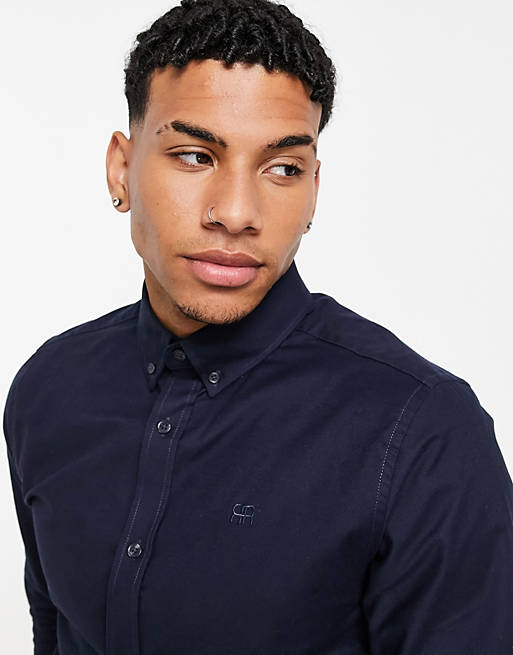 Shirts River Island long sleeve slim fit oxford shirt in navy 