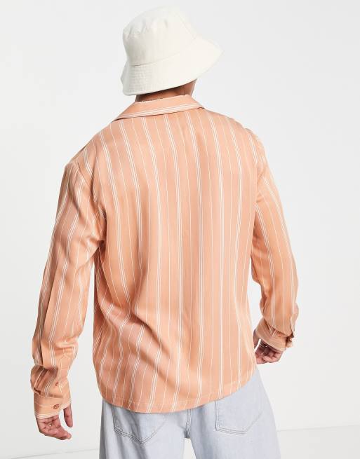 River Island long sleeve slinky stripe revere shirt in pink, 2 of 4