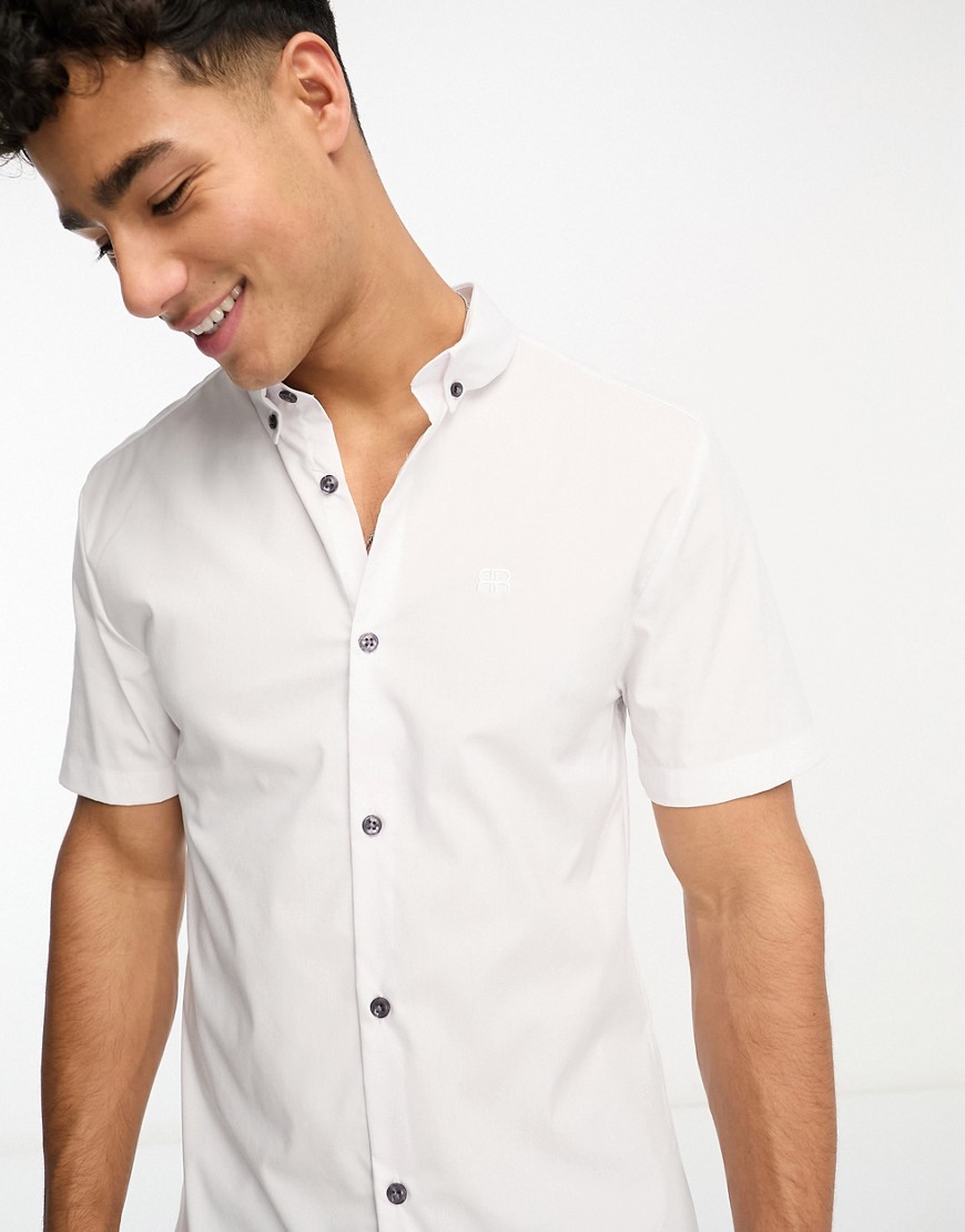 River Island Long Sleeve Smart Muscle Fit Poplin Shirt In White