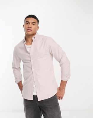 River Island long sleeve smart oxford shirt in stone