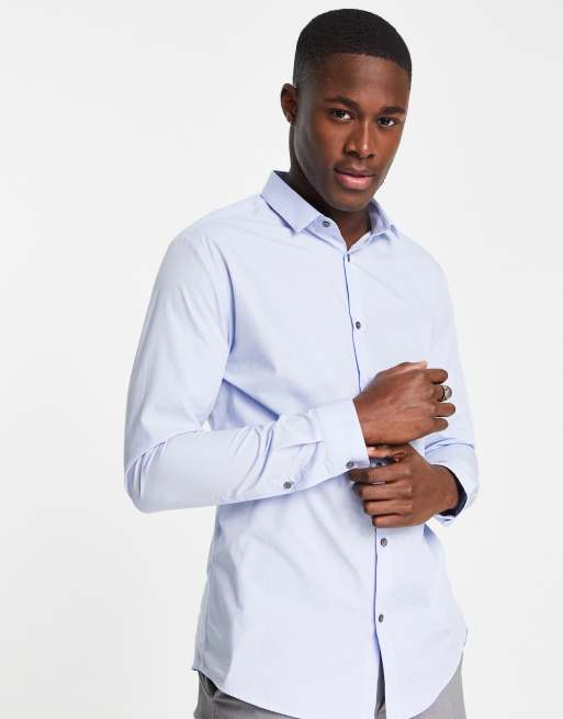 River Island long sleeve smart poplin shirt in blue | ASOS