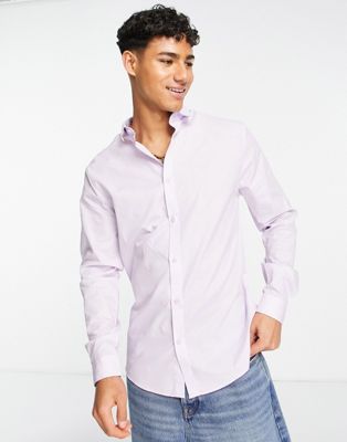 River Island long sleeve smart slim shirt in purple - ASOS Price Checker