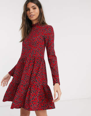 river island red print dress