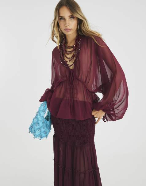 River Island Long sleeve smocked blouse in red - dark - view 1
