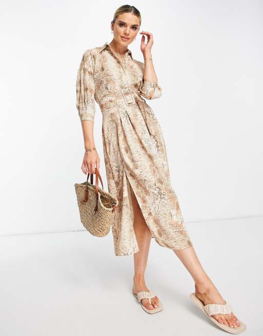 Snake print cheap midi shirt dress