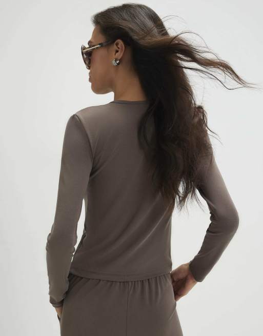 River Island Long sleeve soft touch top in brown , 4 of 4