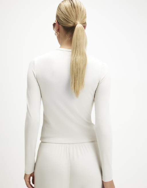 River Island Long sleeve soft touch top in cream, 4 of 4
