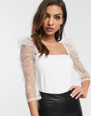 white mesh sleeve top