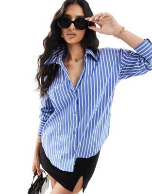 River Island long sleeve stripe shirt in blue | ASOS