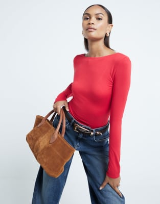 River Island long sleeve top with open back in red