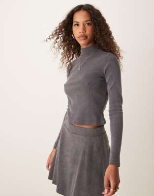 river island long sleeve turtle neck top in dark gray - part of a set