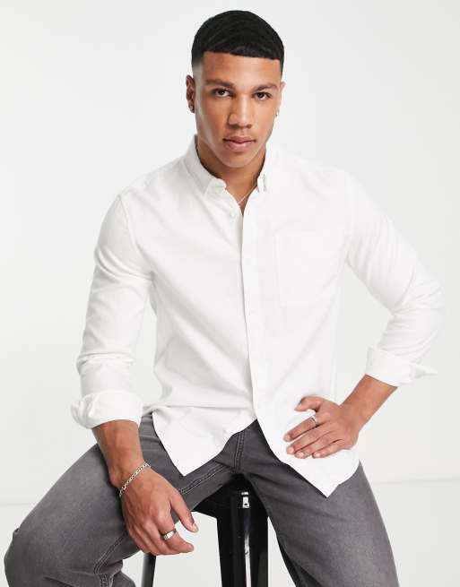 River Island long sleeve twill smart shirt in white | ASOS