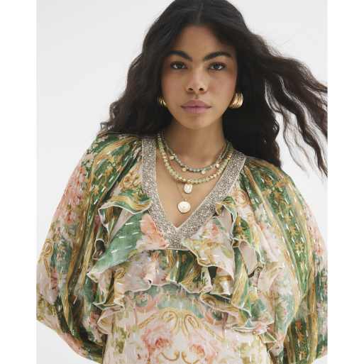 river island long sleeve maxi dress River Island Long sleeve v neck ruffle maxi dress in pink - light