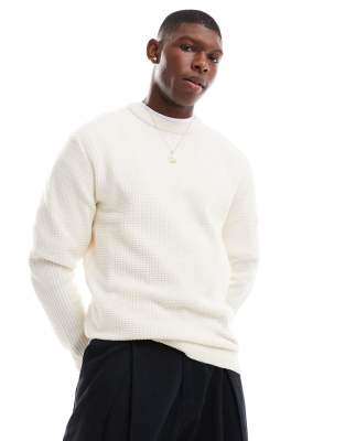 River Island River Island long sleeve waffle crew jumper in ecru-Neutral